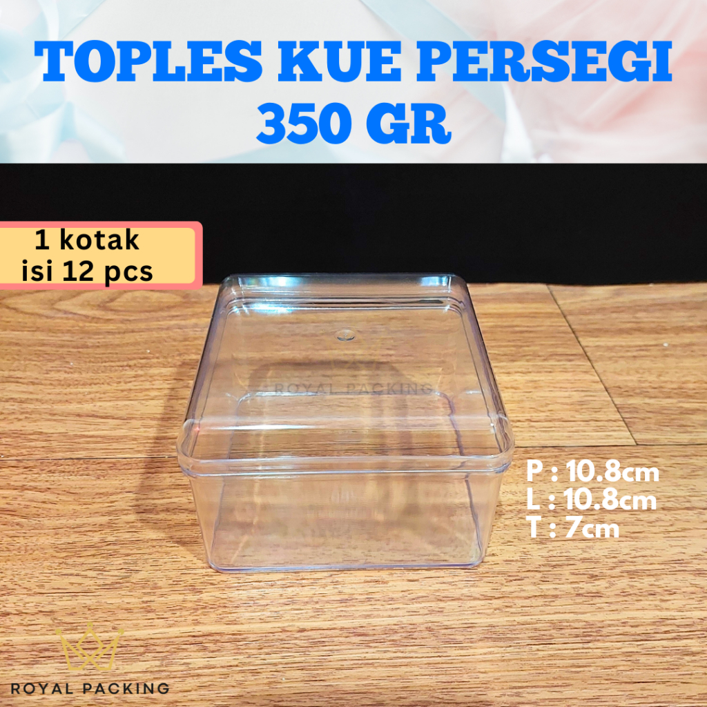 (isi 12 pcs) Toples Kue Persegi 350 gram Toples Kue Kering 350 gr Stoples Kotak Toples Nastar Lebara