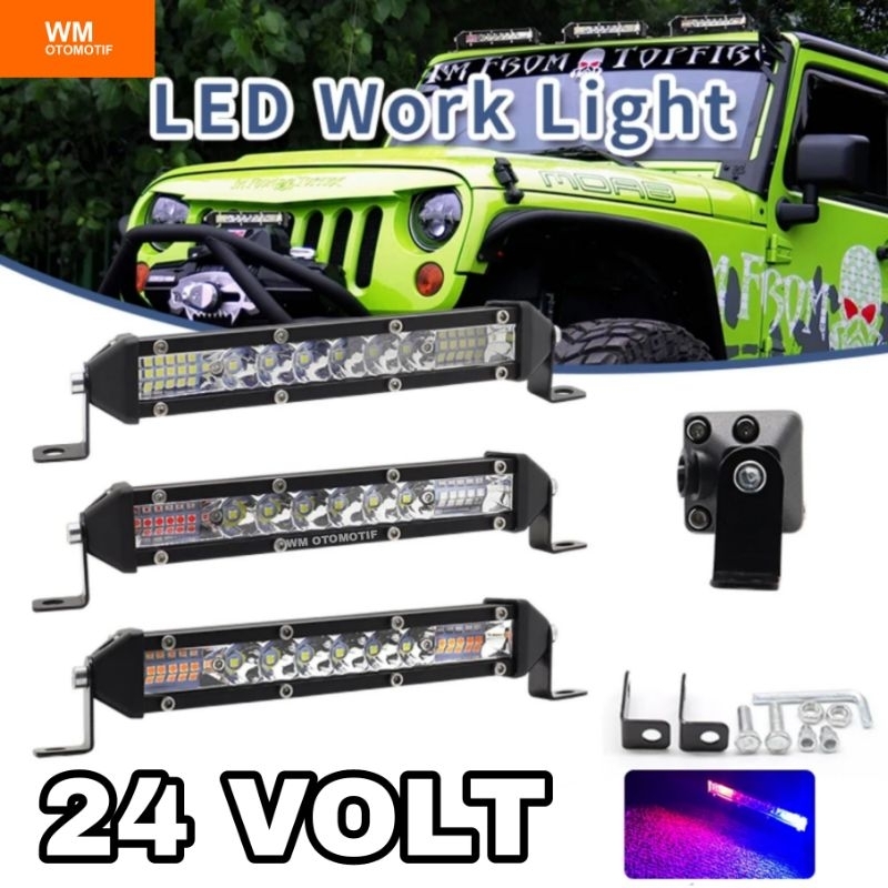 Lampu Tembak 24 Volt 16 LED Sorot CWL BAR CREE Senja Biru Merah Slim Flash kedip Truk Bus Canter Tro