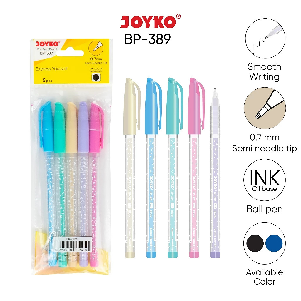 

Joyko BP-389 Express Yourself 0.7 mm 1 Set 5 Pcs Ball Pen Pulpen Pena Bolpoin Ballpoint Sekolah