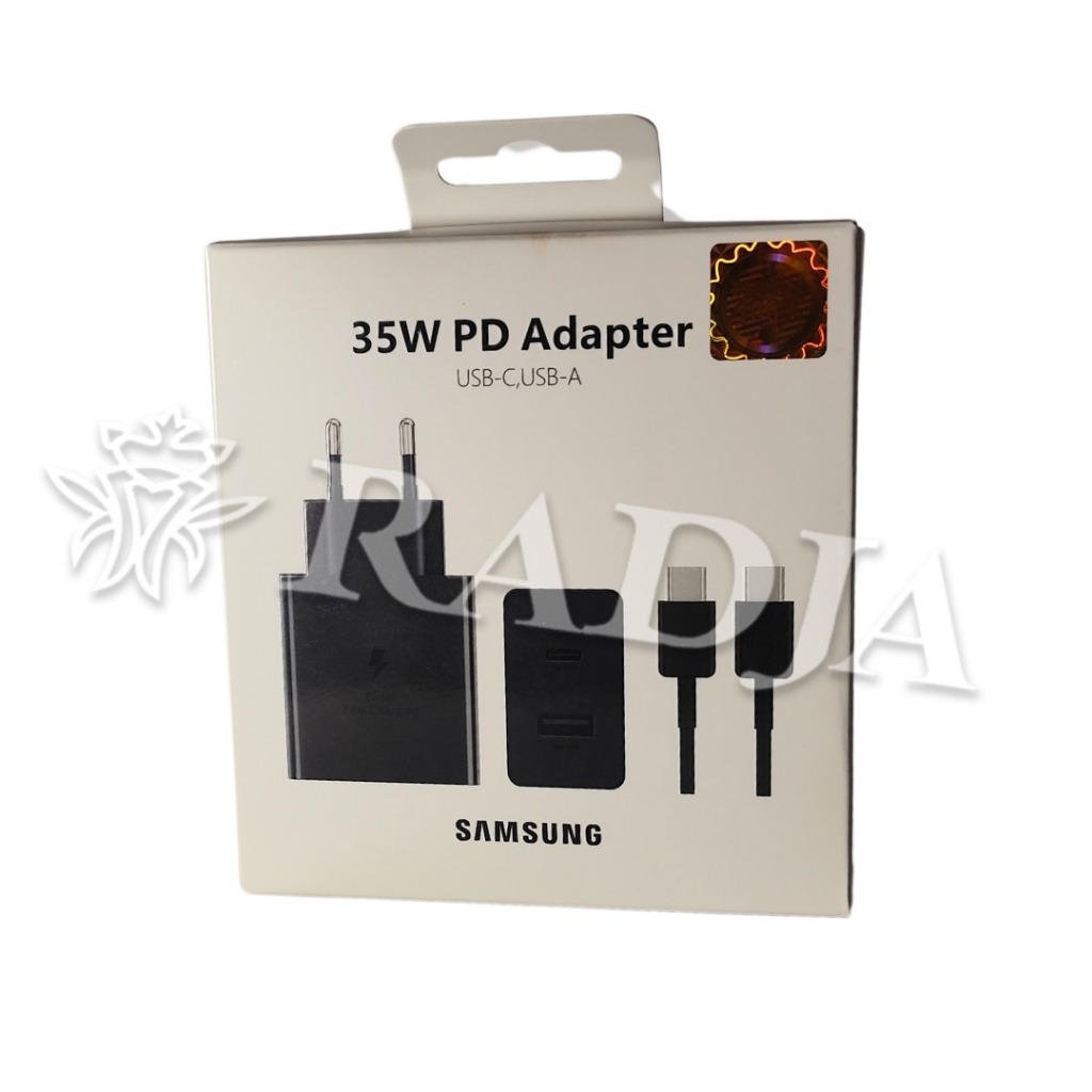 Adaptor Charger Samsung 35W Dual USB-A USB-C Fast Charging With Cable Type C to Type C