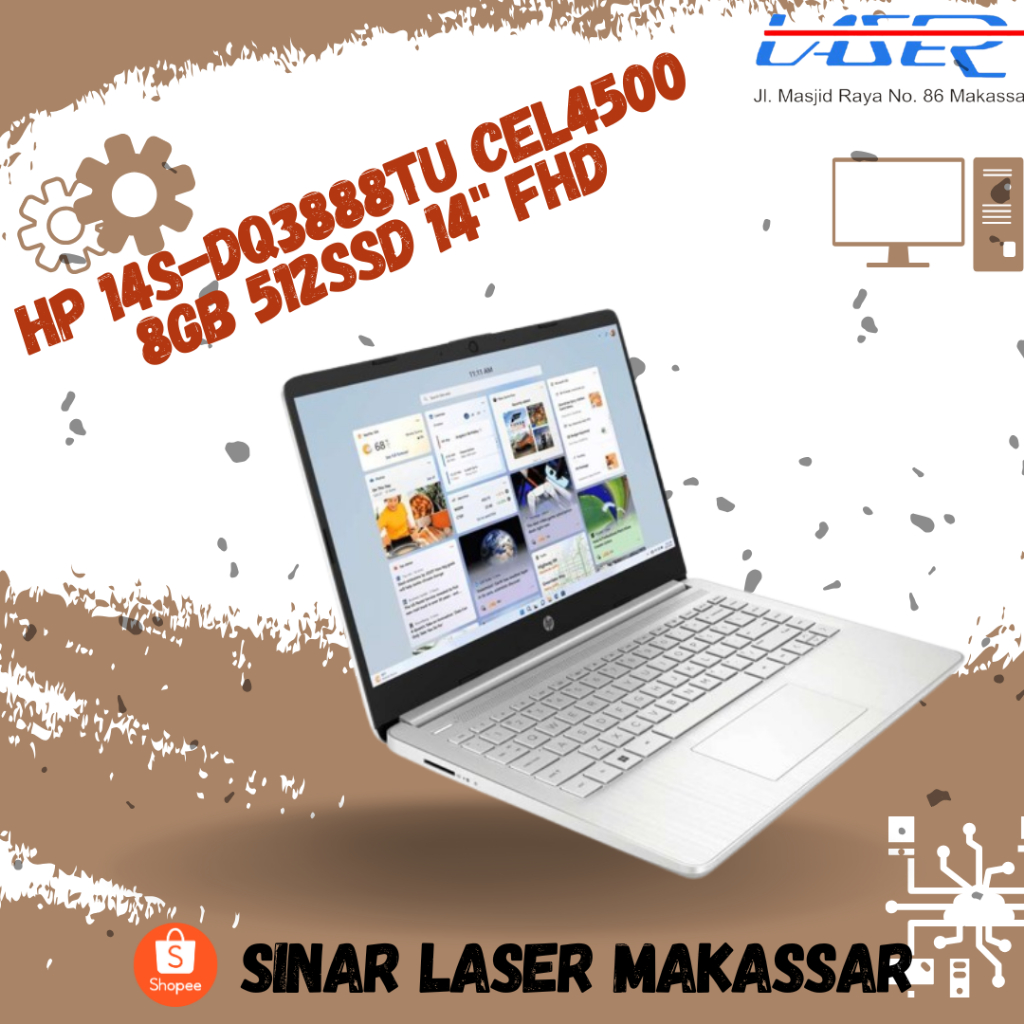 HP LAPTOP 14S DQ3888TU CEL4500 RAM 8GB 512SSD 14 INCH FHD GARANSI RESMI
