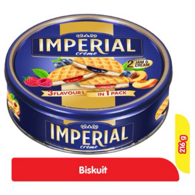 

IMPERIALKALENG CREME BISCUIT ASSORTED 216gr/ IMPERIAL Creme Biskuit Blueberry & Creme 216 g