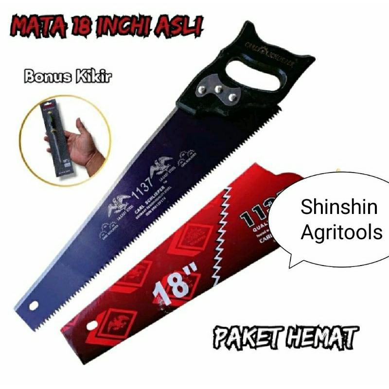 PAKET Gergaji Kayu Cap Mata ASLI Cap Mata 18 Inch BONUS KIKIR - Hand Saw Carl Schlieper Dan Kikir - 