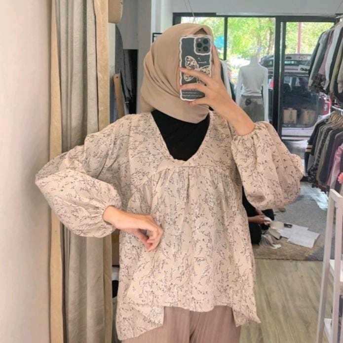 ATASAN WANITA BLOUSE VINTAGE KOREAN STYLE SESA BLOUSE / korea top blouse bunga / Blouse bunga balon 