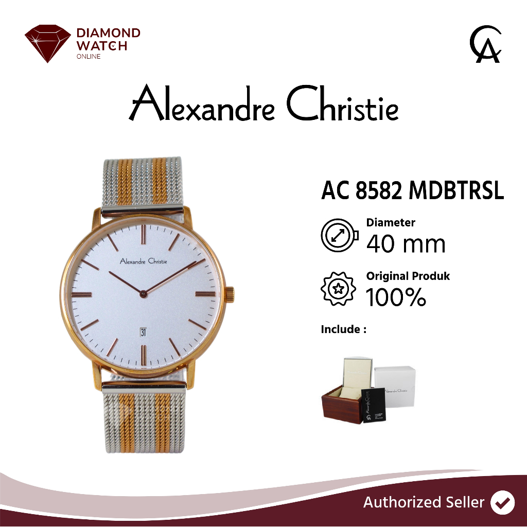 Alexandre Christie AC 8582 MD BTRSL 40mm/7mm Man White Dial Dual Tone Stainless Steel