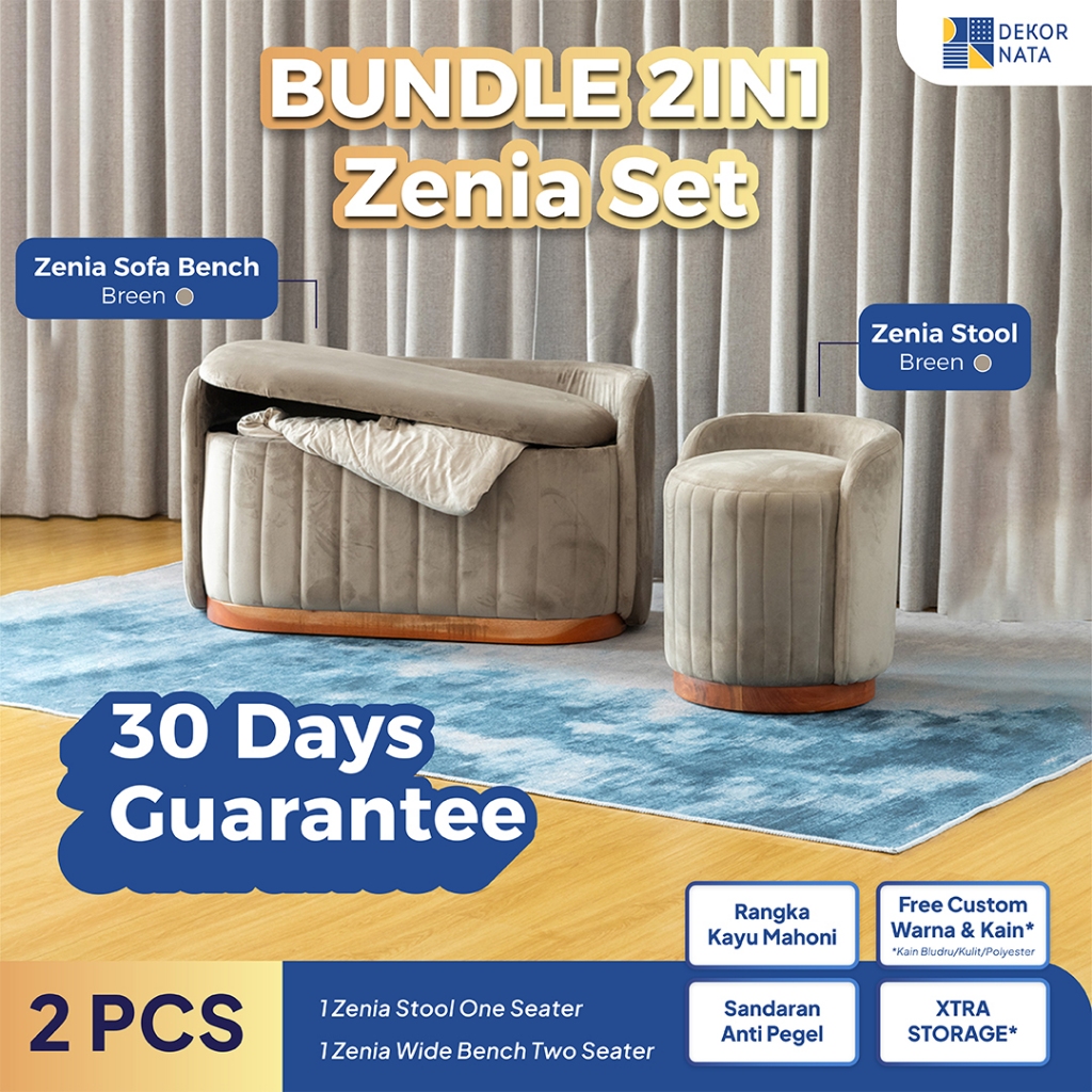[B1G1] Dekornata - Bundle Zenia Set (Stool & Bench) / Sofa Ruang Tamu / Kursi Storage Meja Rias