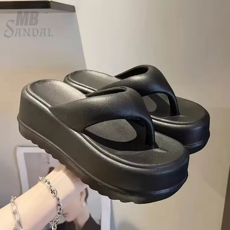 Sandal jepit Wanita Kekinian Korea Wedges Platform Karet Terbaru