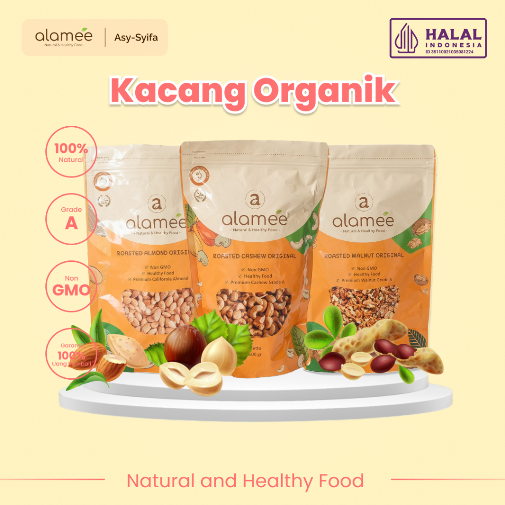 

Kacang Almond Almon Mede Walnut Pistachio Kupas Panggang Premium Roast Roasted Oven Siap Makan