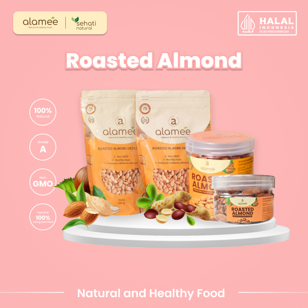 

ALAMEE Kacang Almond Almon Kupas Panggang Premium Roast Roasted Grade A California Oven Siap Makan