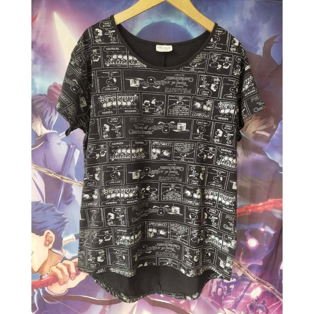 Snoopy All Over Print Black Comic Strip Official Cartoon Tee Kaos Tshirt Original Second Merch Japan