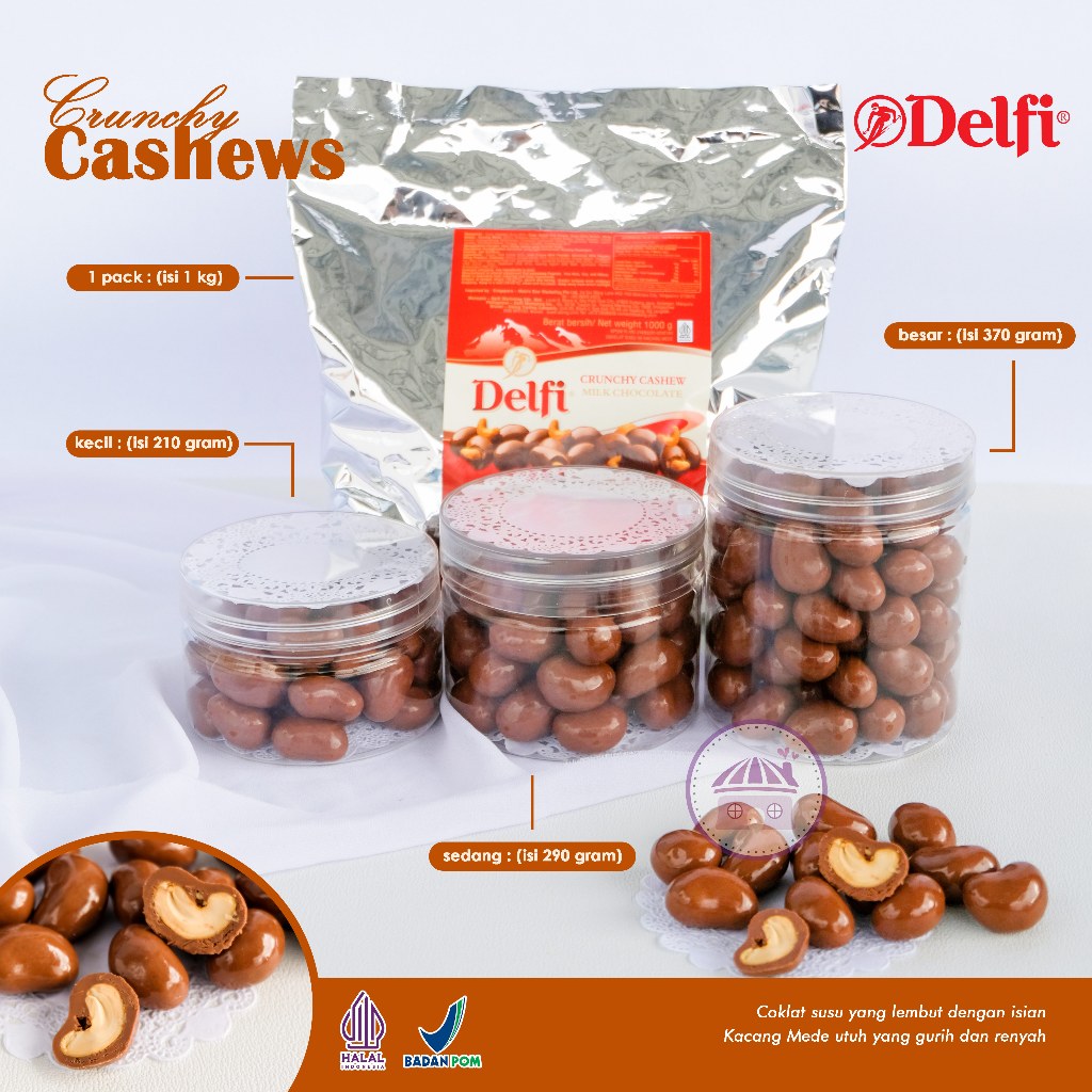 

Delfi Mede Crunchy Cashew Hampers Coklat Lebaran dengan isian Kacang Mete