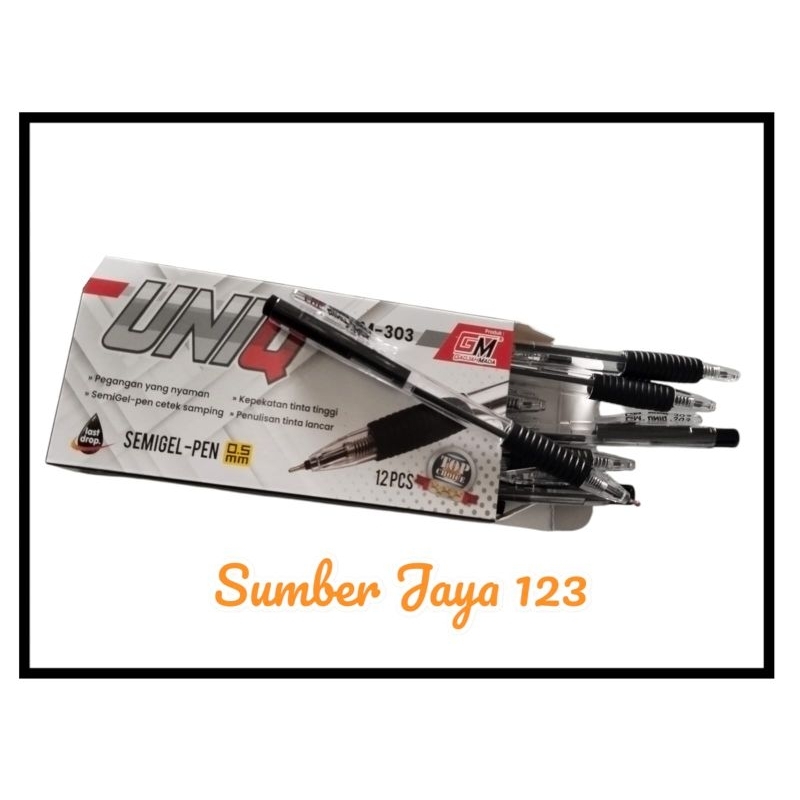 

[ 12pcs ] Pulpen UNIQ GM-303 HITAM | PULPEN UNIQ 0.5mm