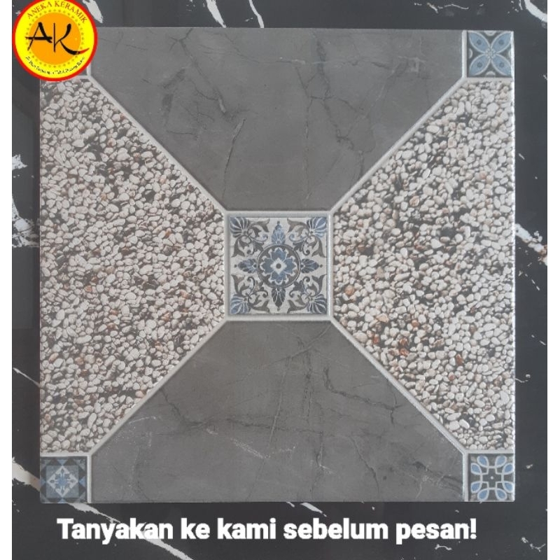 Keramik Lantai Kasar Teras Garasi Motif Batu Alam Timbul 40x40 Aerial Grey