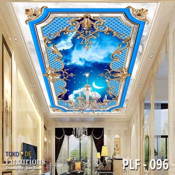 Wallpaper 3D Custom Plafon Wallmural Flower Ruang Tamu Sticker Langit Awan Malam Ceiling Bunga