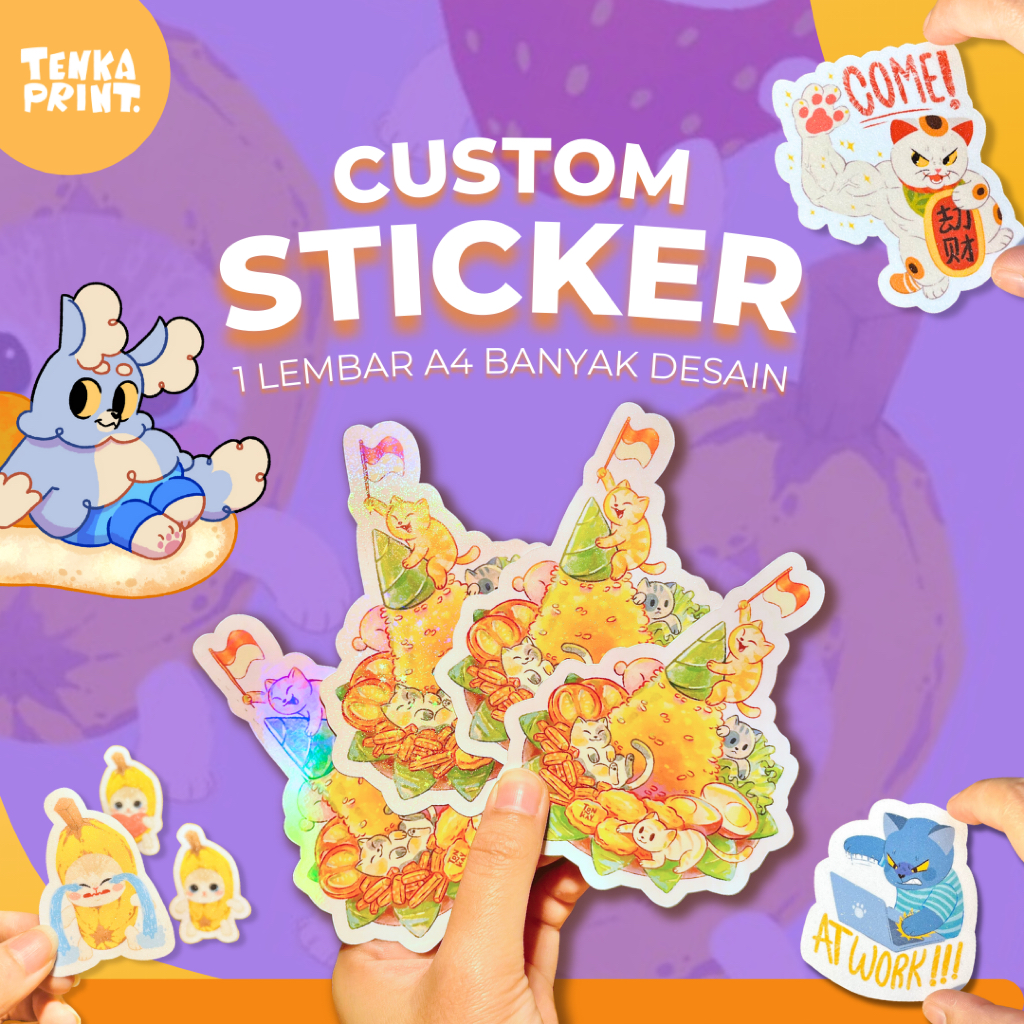 

(PER A4) Banyak Desain - Custom Sticker DIECUT Glitter/Hologram/Doff/Glossy