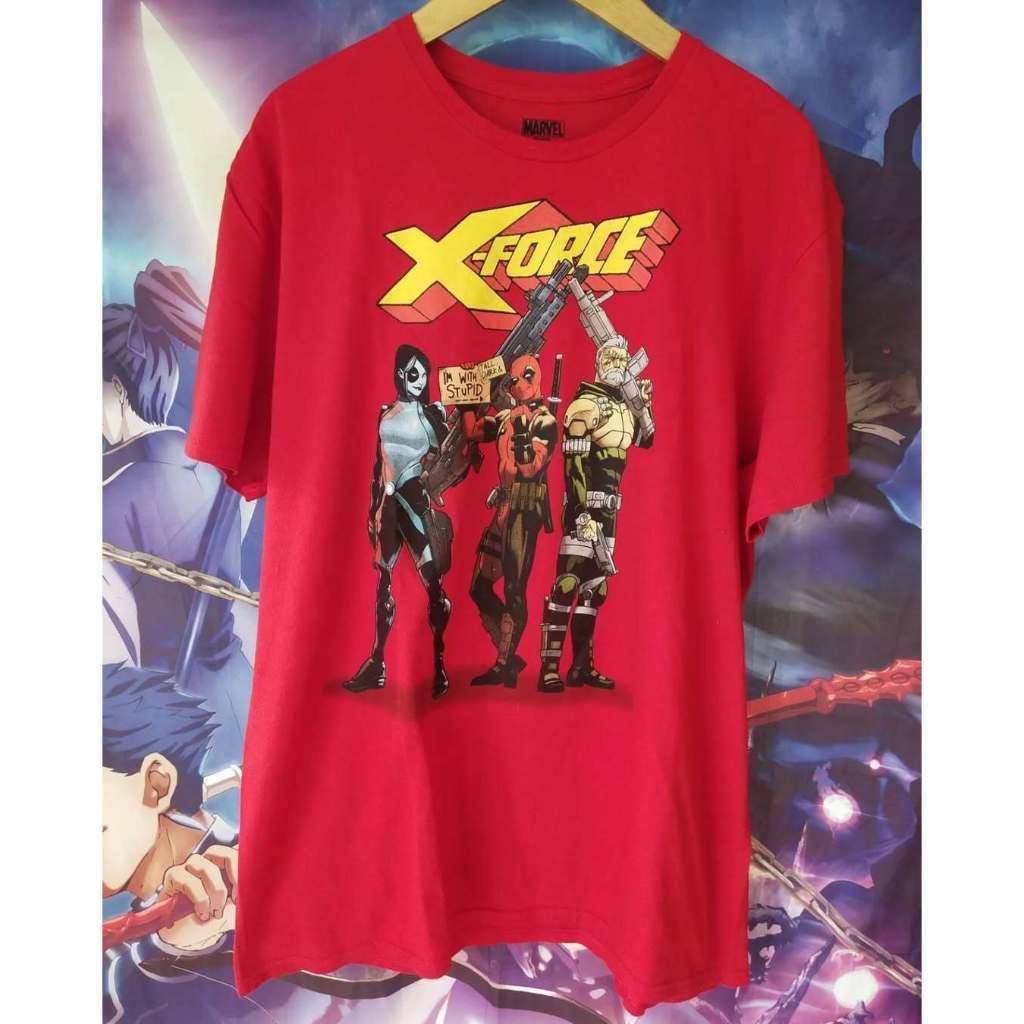 Marvel's Deadpool and Friends X-Force Big Print Red Official Super Hero Tee Kaos Tshirt Original Sec