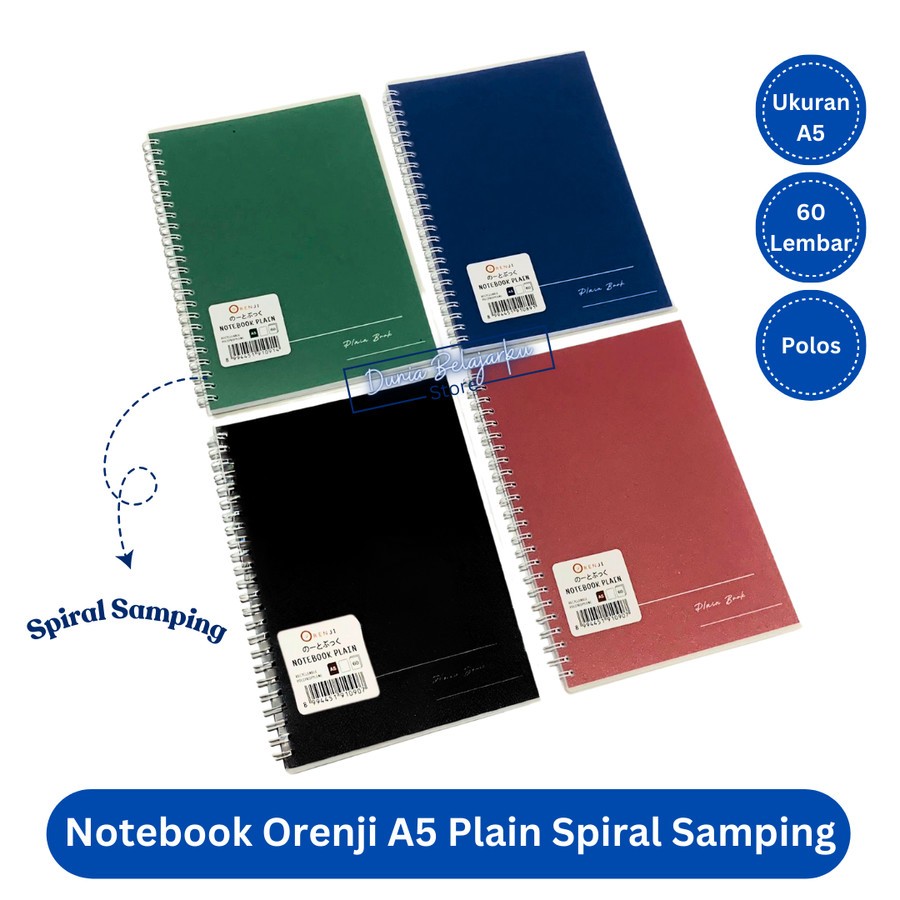 

Notebook Orenji A5 Plain Spiral Samping 60 Lembar Buku Agenda Catatan Polos
