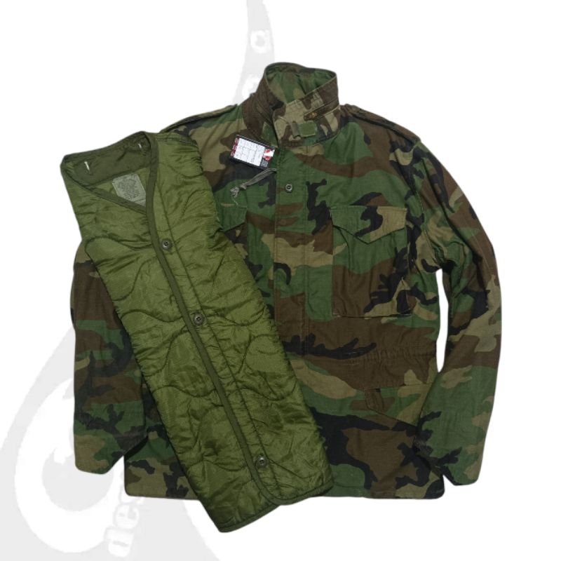 vintage 80s jaket parka field m65 woodland us army