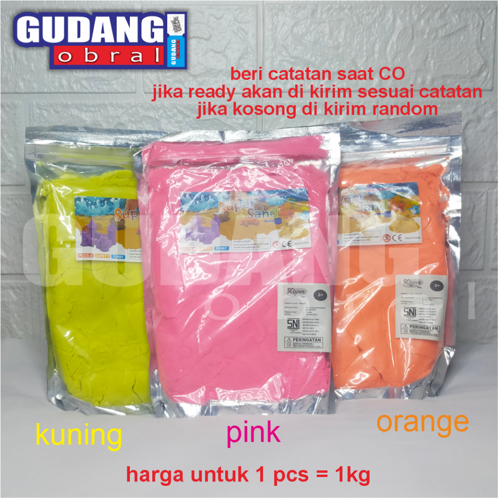 mainan anak pasir ajaib super sand tanpa cetakan kemasan 1kg dan 1/2kg