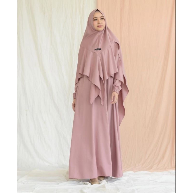 Preloved Set Gamis Syari Dania Dress Ayuka Winda Ori Warna Dusty Pink