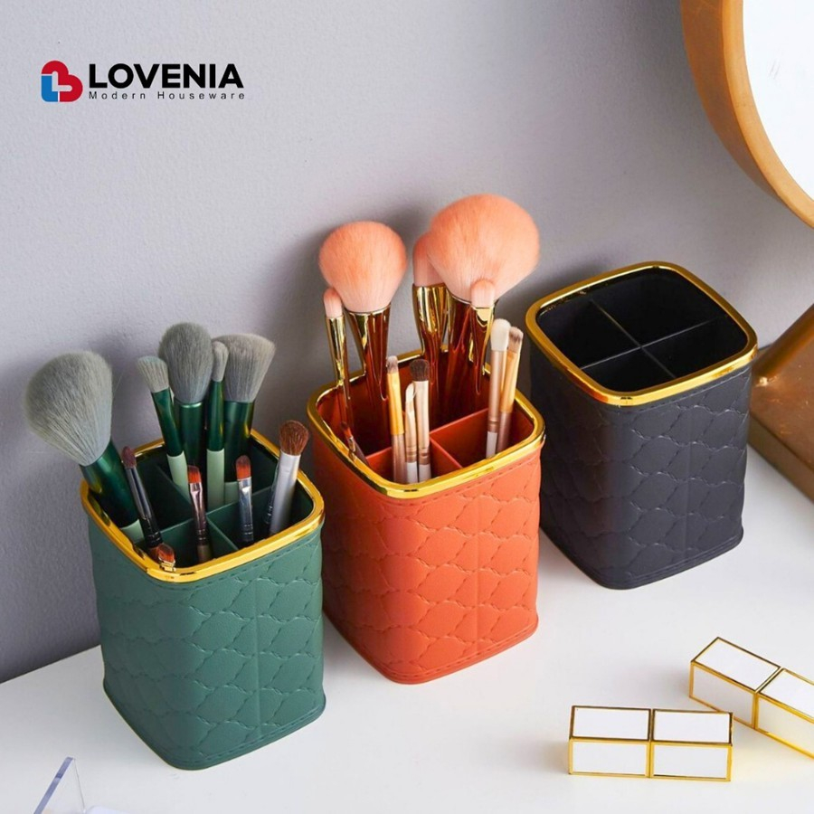 Tempat Kuas Makeup Premium PLASTIK Rak Kosmetik motif Kain sekat Tempat Pensil