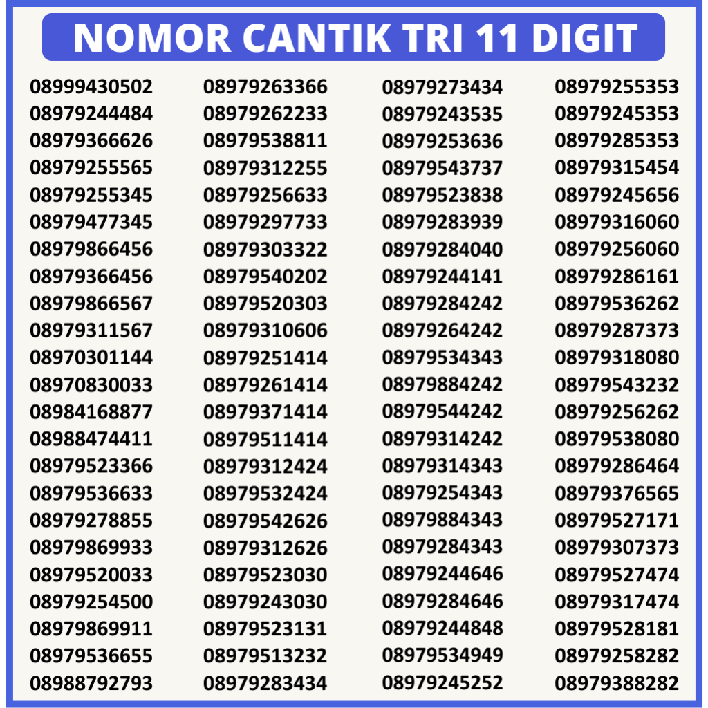 NOMOR CANTIK TRI AON 11 DIGIT  PERDANA 3 NOMER CANTIK 3 KARTU TRI CANTIK