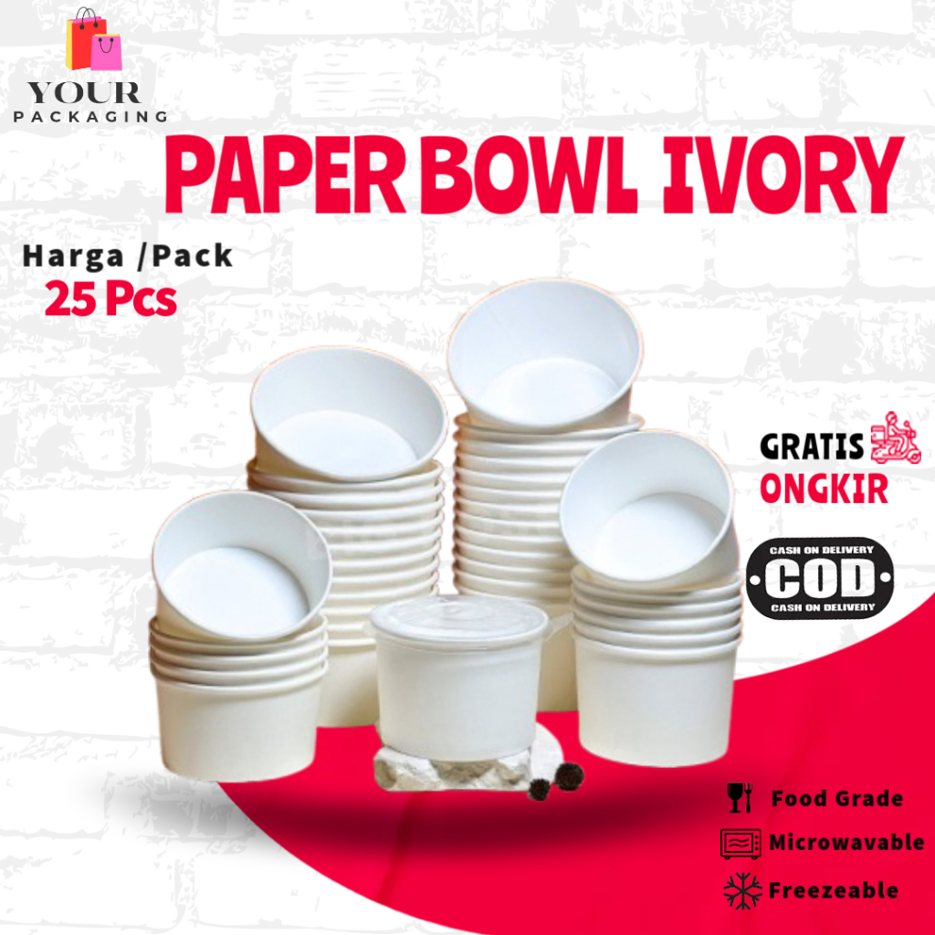 Paper Bowl 360ml 500ml 650ml 800ml Tebal Tahan Microwave Mangkok Kertas Jasa Kirim Ekspedisi Medan