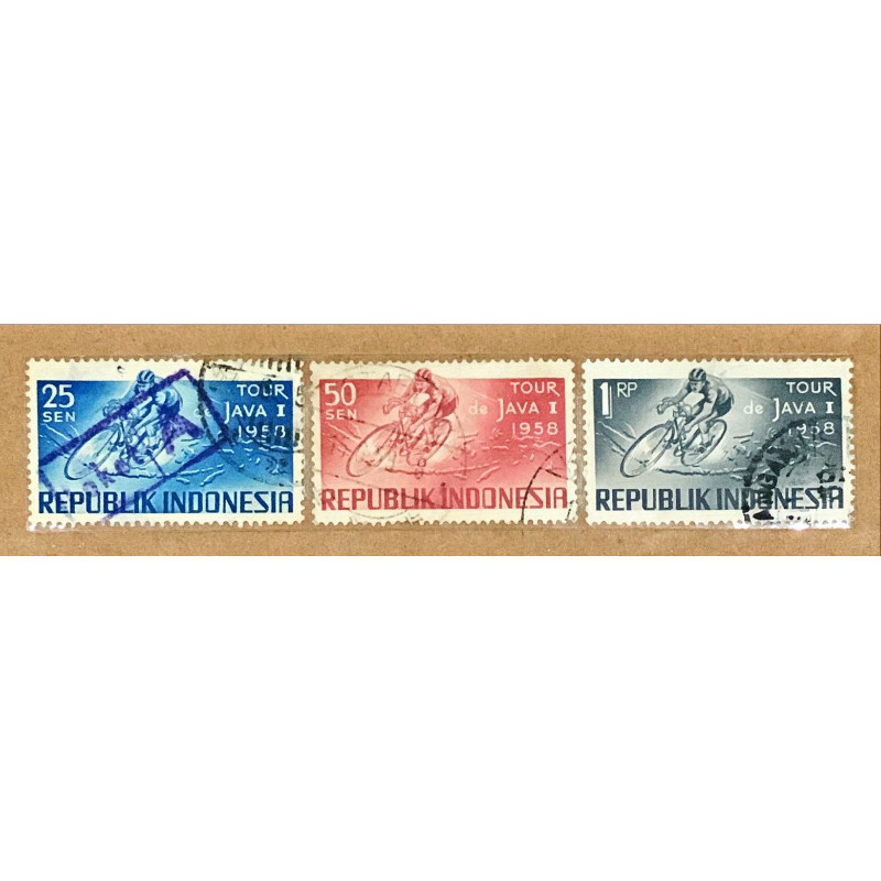 

(BA) PRANGKO INDONESIA 1958 TOUR DE JAVA I 3V SERIES USED .