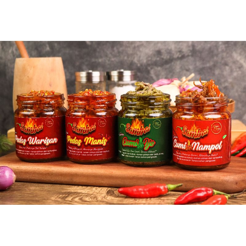 

PAKET 4 SAMBAL DAPUR AMBU,sambal cumi nampol/sambal pds/sambal pds manis/sambal cumi ijo, 200gr