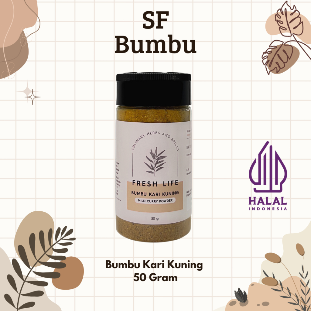 

Fresh Life Bumbu Kari Kuning 50 Gram, Mild Curry Powder 50 Gram Kari Kuning Bubuk Instan Bumbu Rempah Indonesia Nusantara