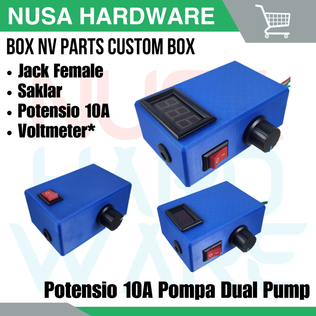 Potensio 10A Khusus Pompa Dual + Voltmeter Digital + Box NV Parts + Saklar On Off Jack DC Female / U