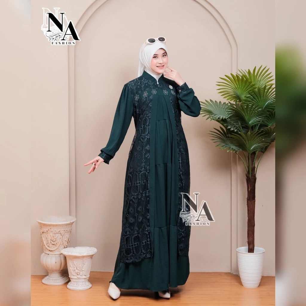 Gamis RAYA Dress Lebaran Terbaru Mewah Simple & Ellegant Bahan Crinkle Mix Brokat Valentino