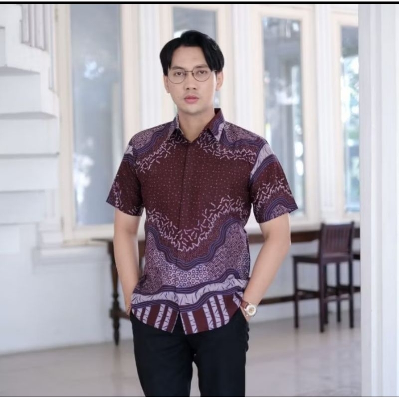 USMAN ATASAN KEMEJA BATIK PRIA LENGAN PENDEK SLIM FIT LAPIS FURING BAHAN KATUN SOLO HALUS