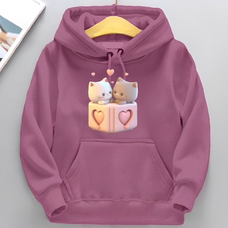 sweater hoodie anak perempuan laki laki motif KUCING CAT LUCUusia 2-12 tahun jaket switer kids