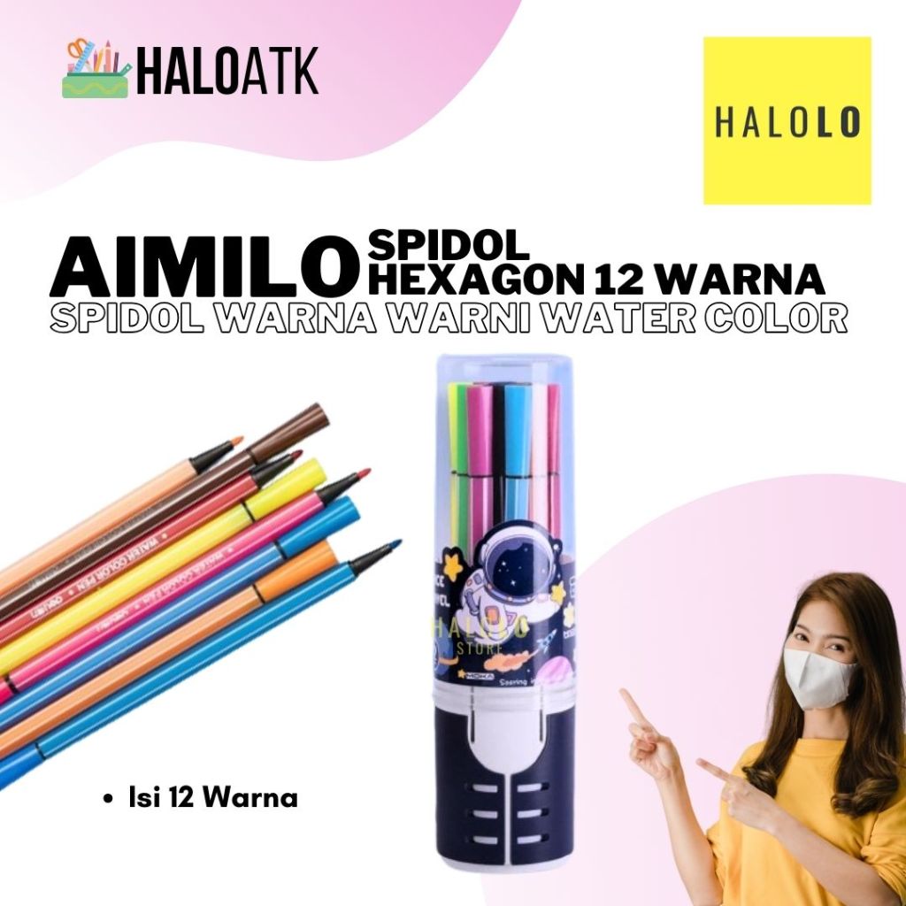 

Aimilo Spidol Warna Warni 1 Set 12 Warna Spidol Hexagonal Watercolor