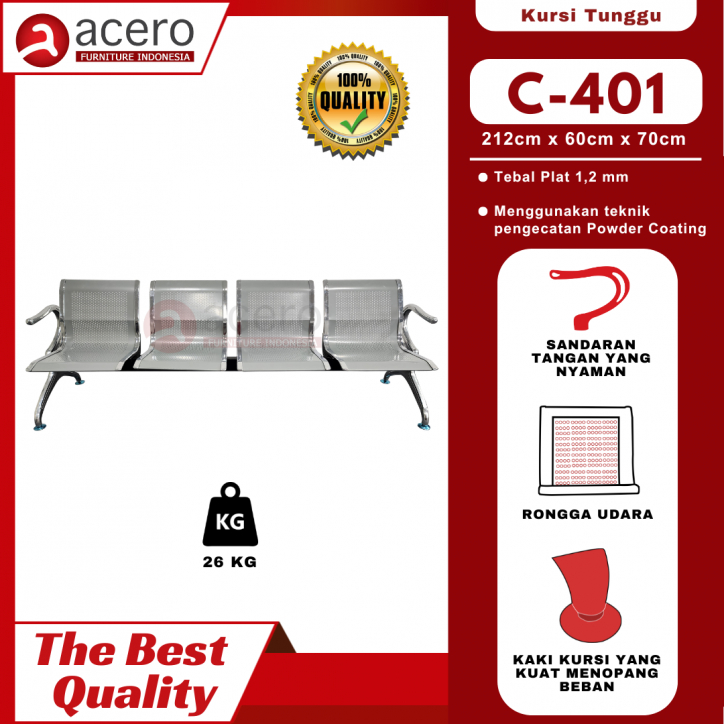 Kursi Tunggu 4 Seat/Kursi tunggu stainless/kursi tunggu besi/kursi tunggu pasien Acero C-401