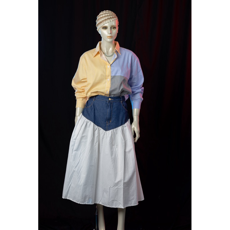 Rok wanita kombinasi jeans katun..Import premium.