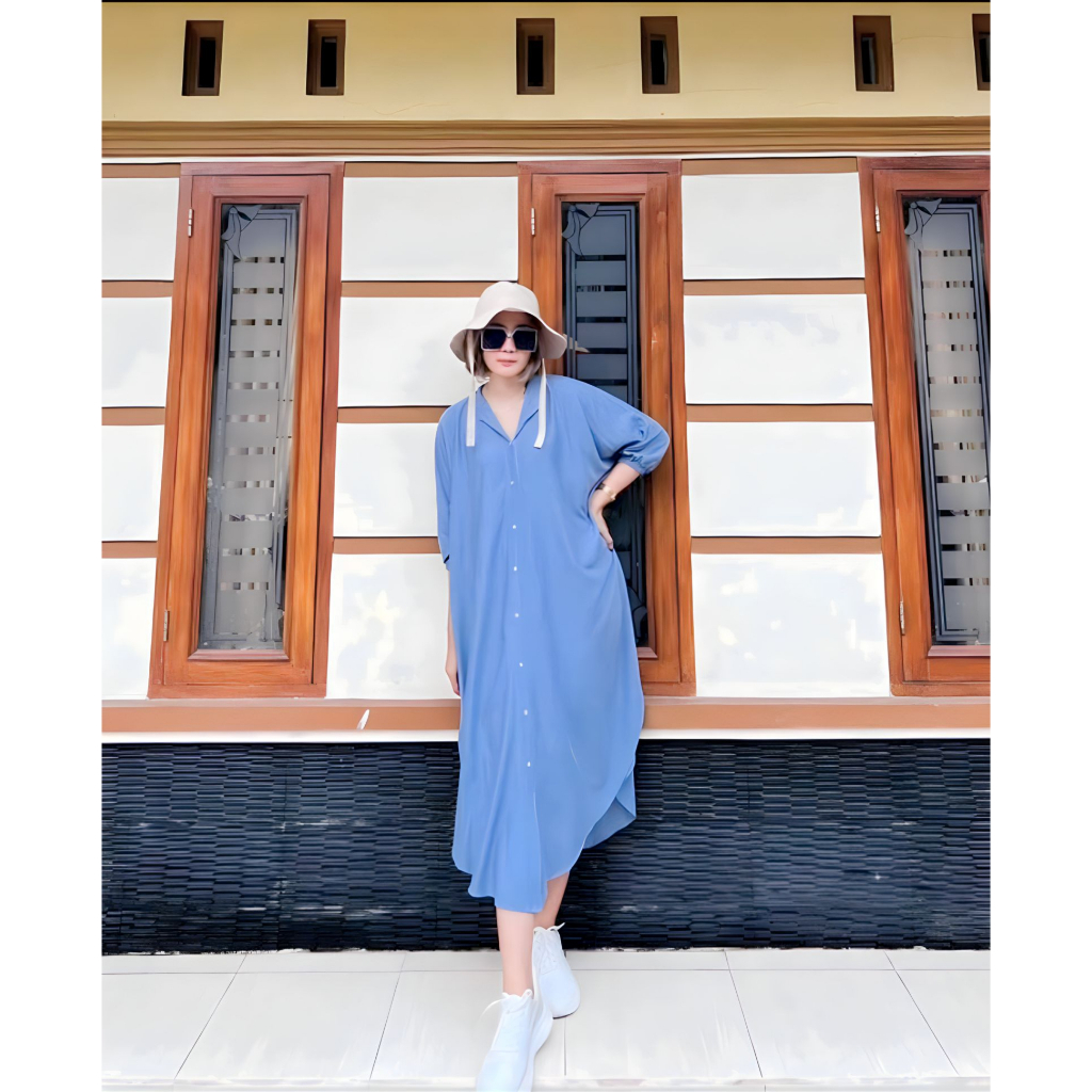 Dress Sheenaz Panjang Freesize Rayon Premium Polos Tunik Kaftan Jumbo Adem Tidak Nerawang