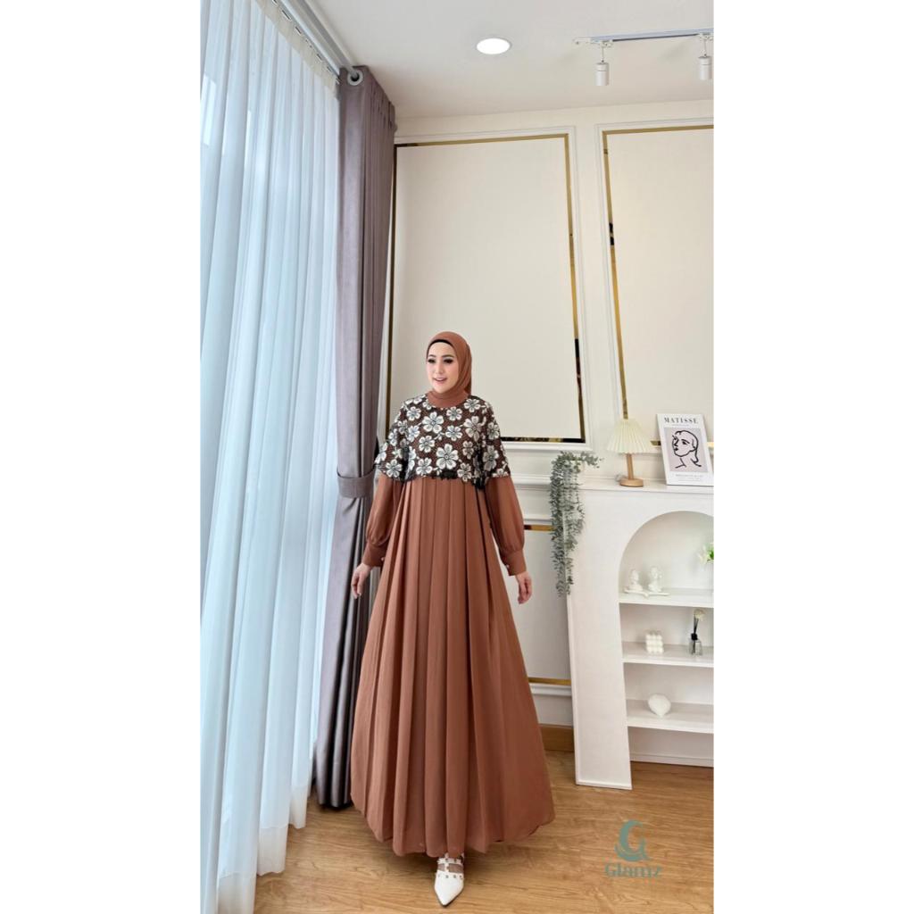 COD // GAMIS GLAMZ TERBARU DRESS ELENA BY GLAMZ ORIGINAL GAMIS SET HIJAB SEGIEMPAT KEKINIAN