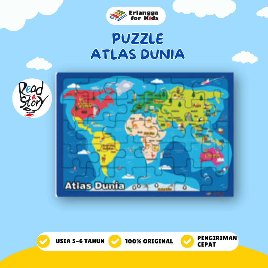 [Erlangga] Buku Cerita Anak: Puzzle Atlas Dunia