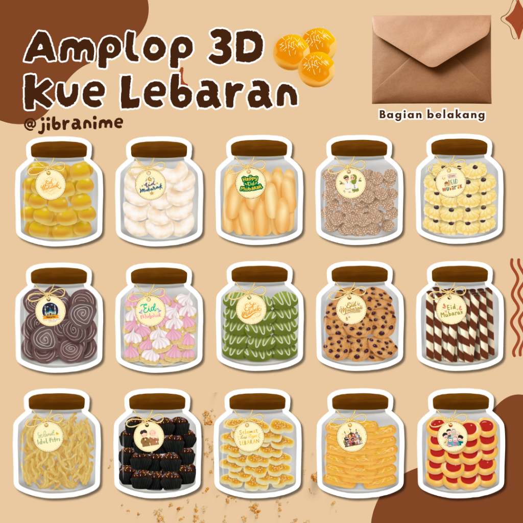 

(ISI 6) AMPLOP LEBARAN 3D KUE KERING LUCU PREMIUM