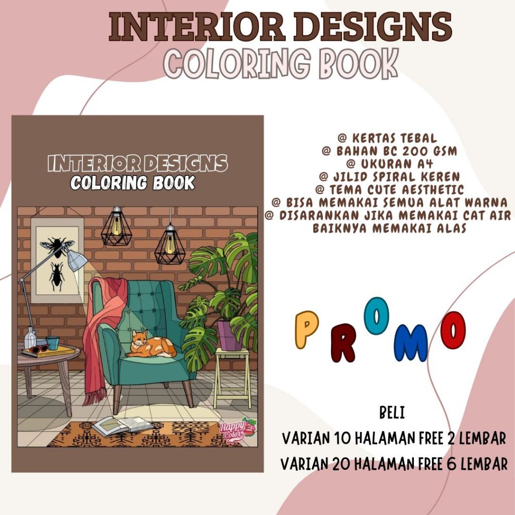 

INTERIOR DESIGNS Educational Coloring Book Buku Mewarnai Edukatif Untuk Dewasa Dan Anak Simple Bagus