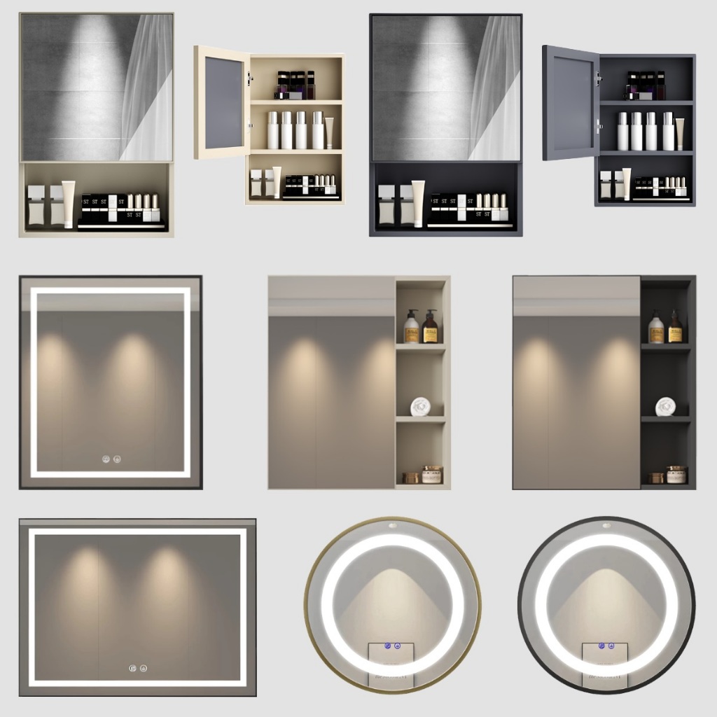 Cermin 40cm/60cm/80cm, Bahan Aluminium, Kabinet Cermin Kamar Mandi,Lemari Cermin Dinding Kamar Mandi