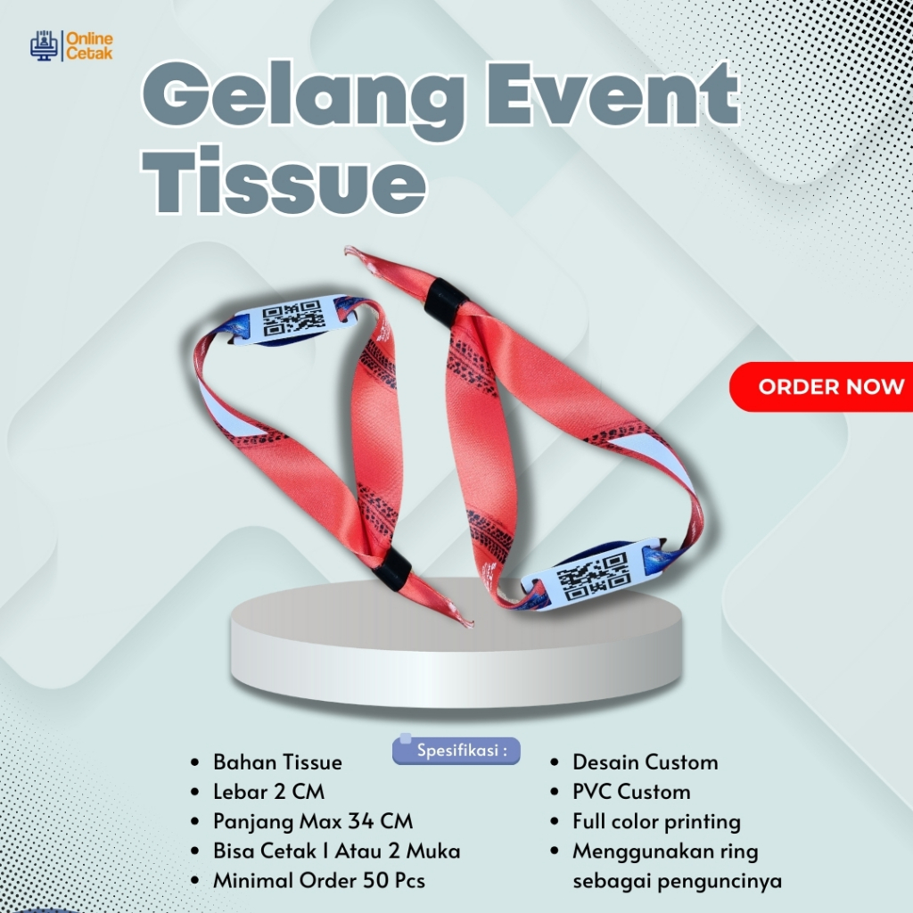 

Gelang Lanyard Event Custom 2cm Bahan Tisue | Wristband Lanyard Lock | Tiket Konser Lanyard Custom