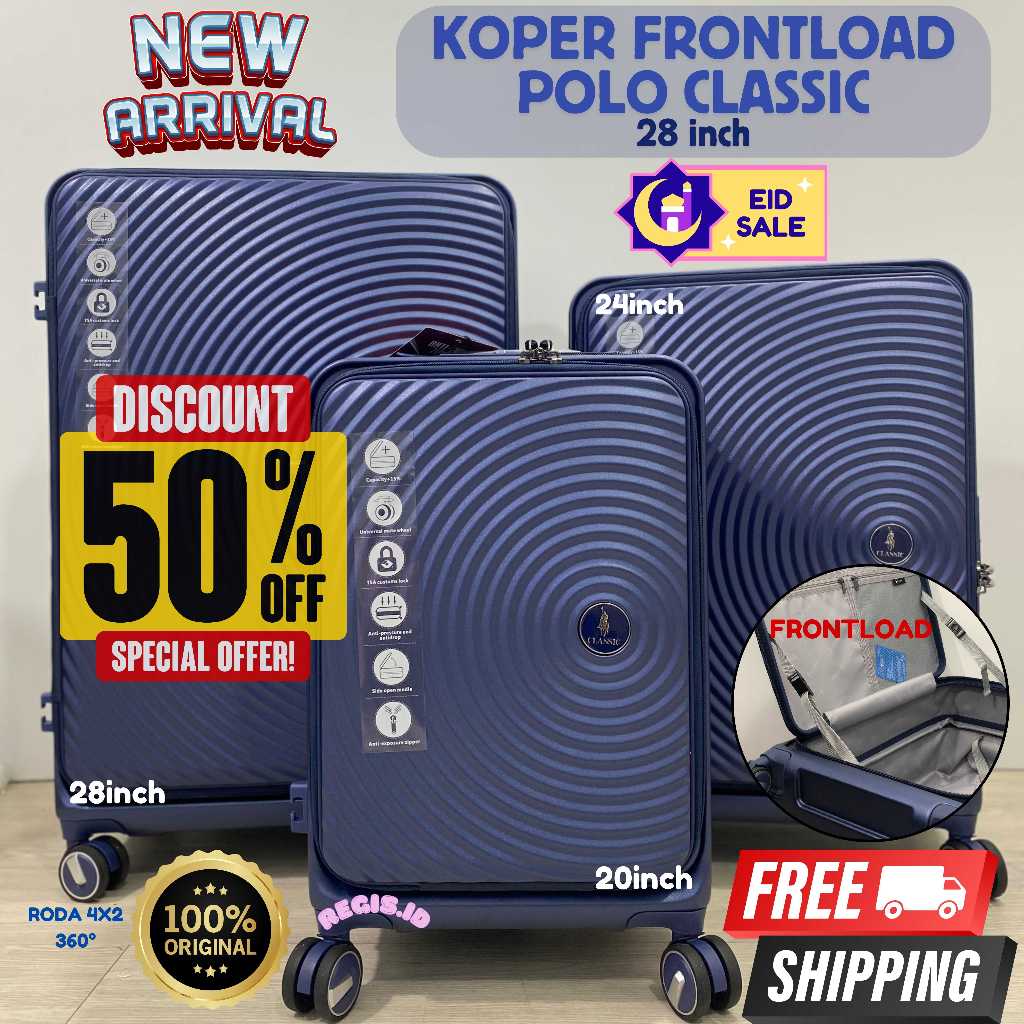 KOPER POLO CLASSIC 28inch ORIGINAL 100% PC DOUBLE ZIPPER TSA LOCK EXPANDABLE RODA PUTAR 360DERAJAT