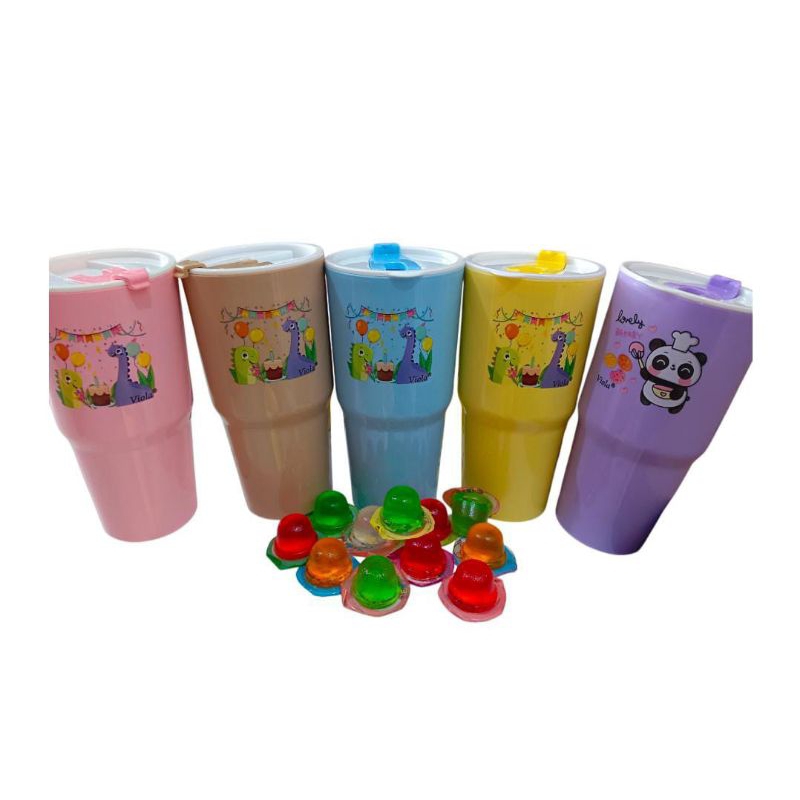 

Jelly borobudur aneka rasa buah kemasan tumbler viola berat kurleb 390gr