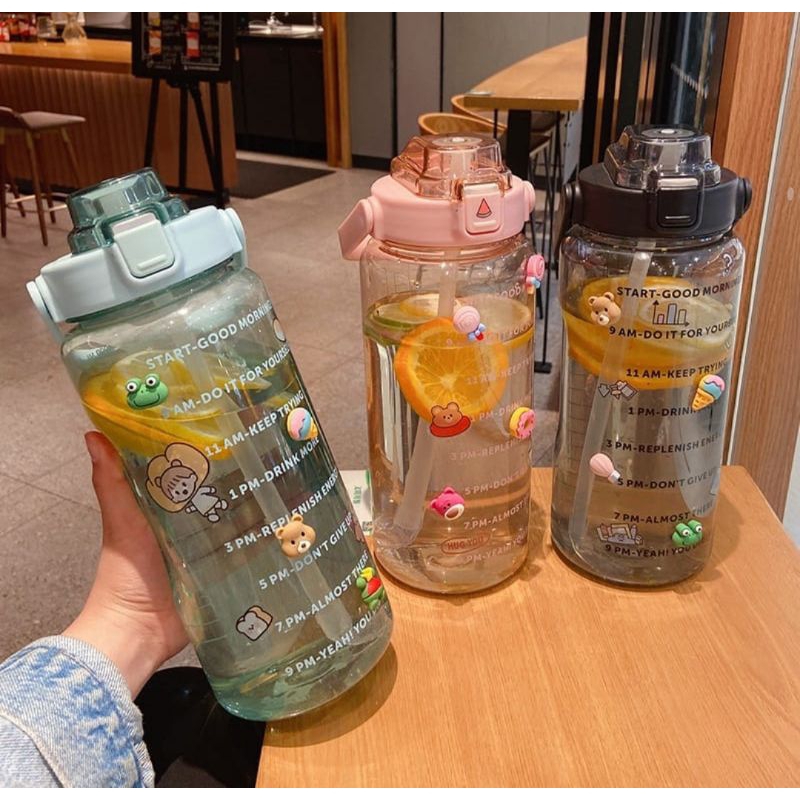 B (B95) BOTOL MINUM KOREA VIRAL TUMBLER MOTIVASI MINUM 2 LITER