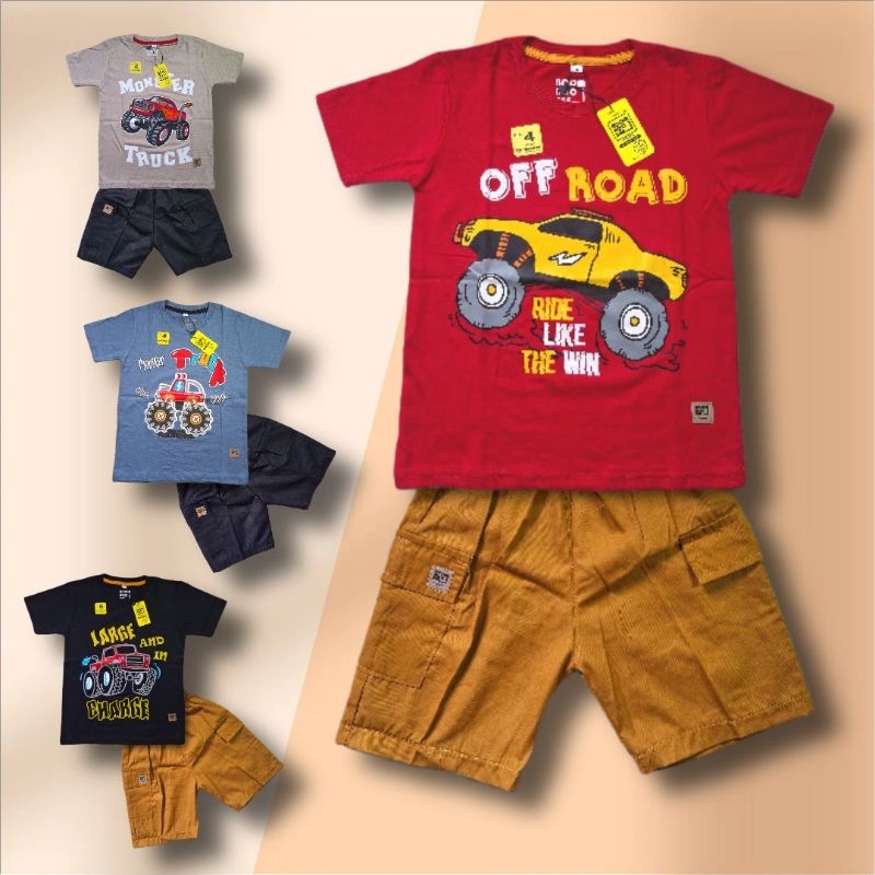 Setelan Baju Kaos Celana Cargo Anak Cowok Boomboobee