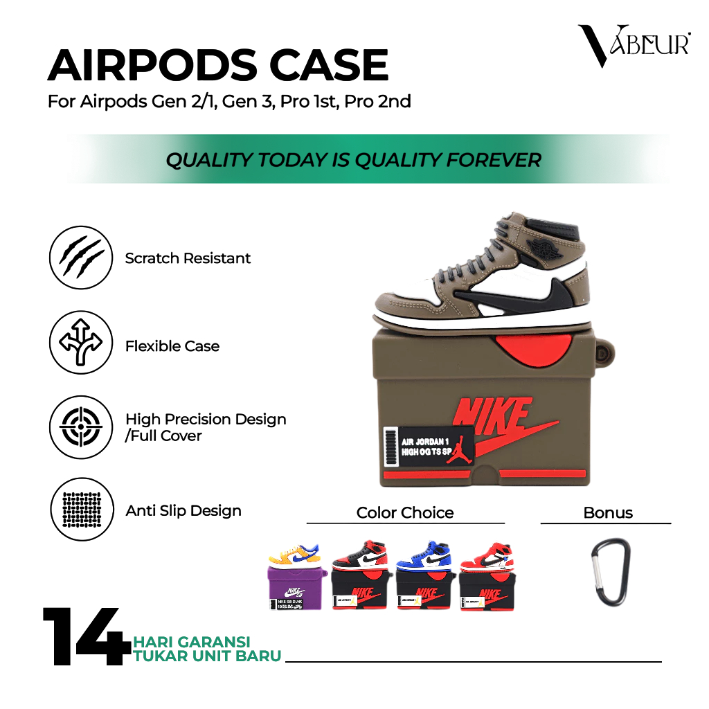 Vabeur - Case Airpods 1/2/3/ Pro Motif Karakter 3D Sepatu Air Jordan Travis Scott Free Ring