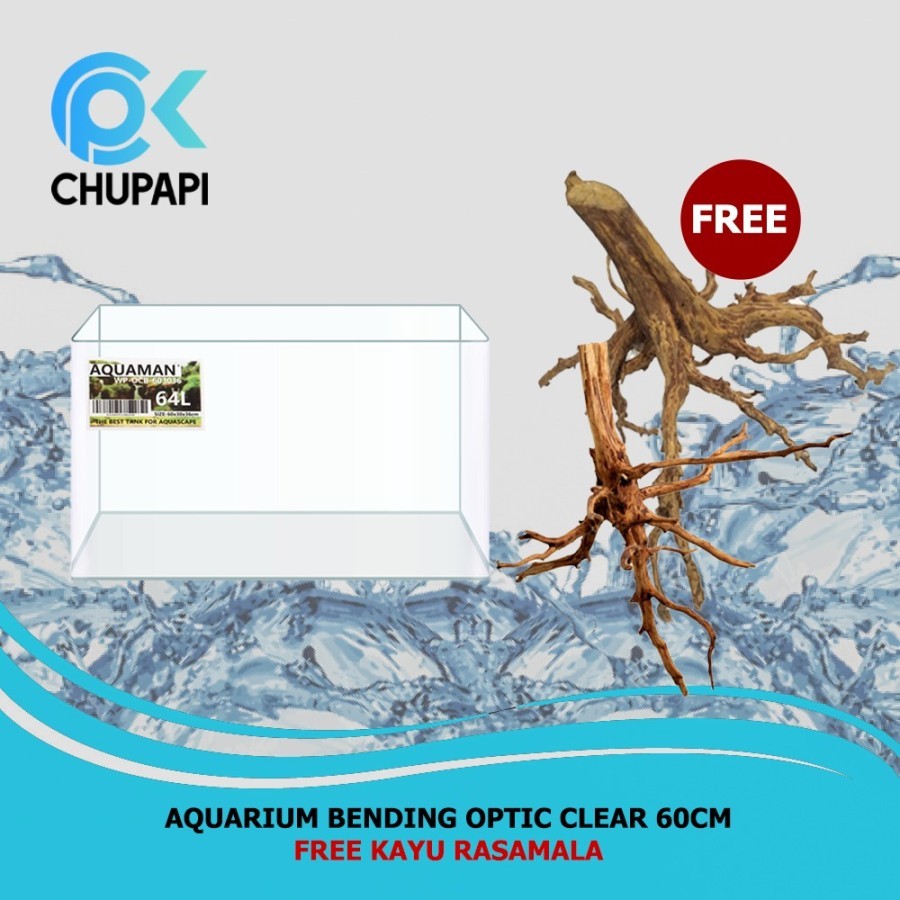 Aquarium Kaca Optic Clear 60cm GRATIS KAYU RASAMALA